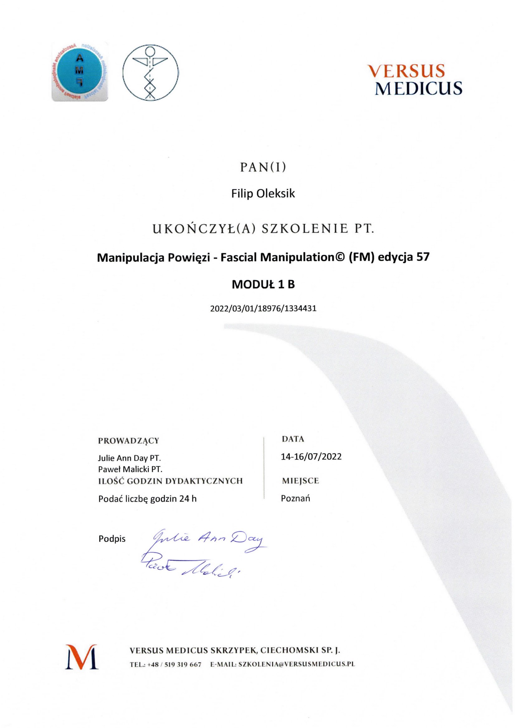 Fascial Manipulation level 1 (FM1)