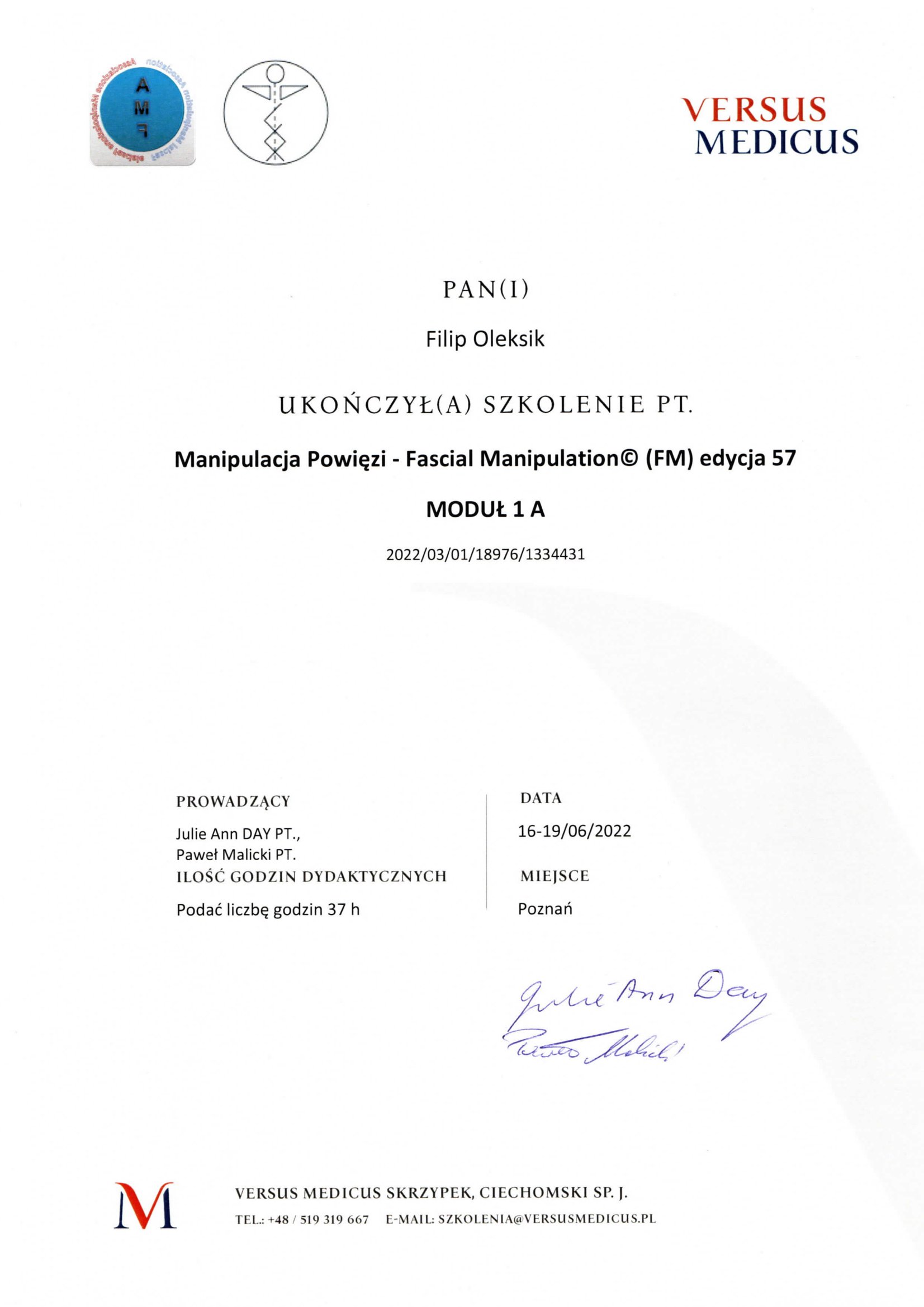 Fascial Manipulation level 1 (FM1)
